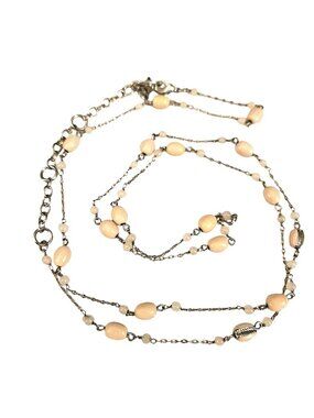 CAbi Palm Beach Pink Enamel Rose Quartz Beaded Silver Tone 36" Necklace